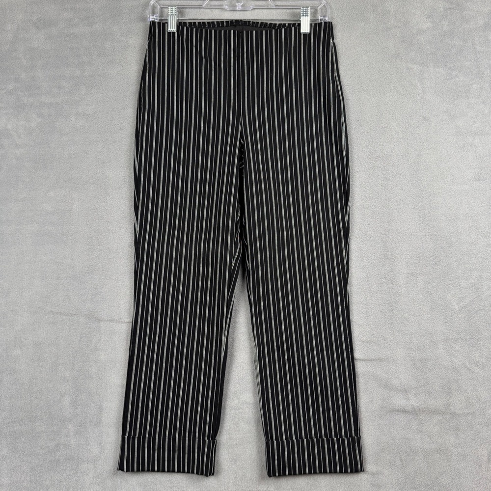 Joseph Ribkoff Pinstripe Pull On Cropped Pants Black White Cuffed Size 6